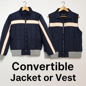 VTG Guy's Actionwear Detachable Sleeve Puffer Jacket M 80s Retro Racing Stripe‎